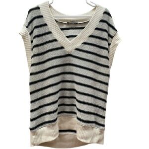 ZARA Women Striped V-Neck Knitted Sleeveless Top Cream/Black Stripes Size M Boho